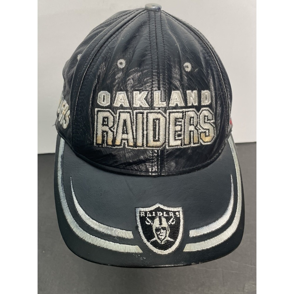 Vintage Reebok Oakland Raiders Leather Hat Adult One Size Fit‎ Black Made In USA
